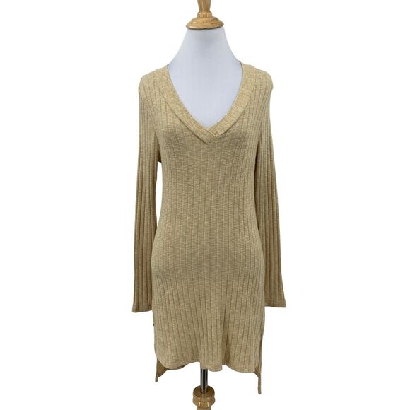Deletta Sweater Dress Womens S Small Ribbed Deep V Neck High Low Split Hem - Picture 1 of 14